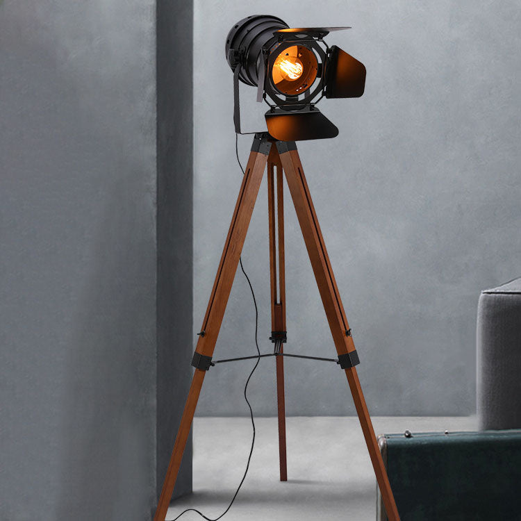 Industrial Vintage Solid Wood Floor Lamp