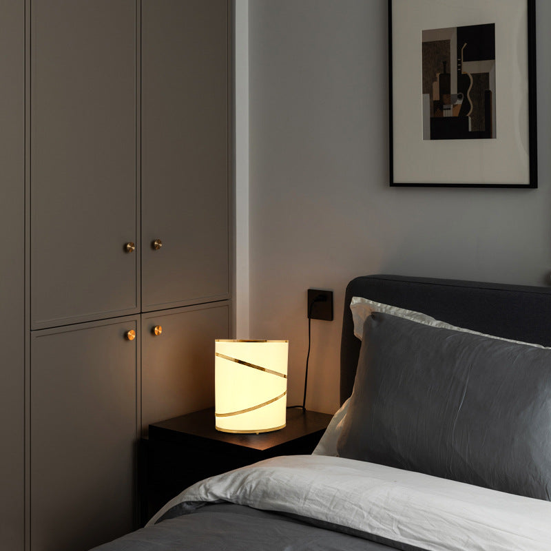 Cylinder Fabric Stainless Steel 3-Light Table Lamp