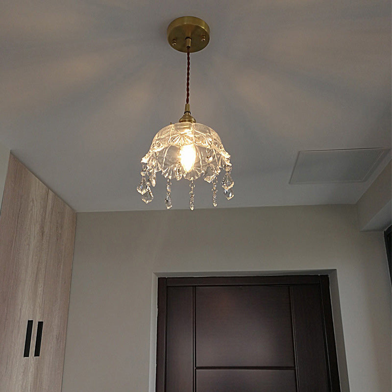 Round Carved Brass Glass Wall Lamp