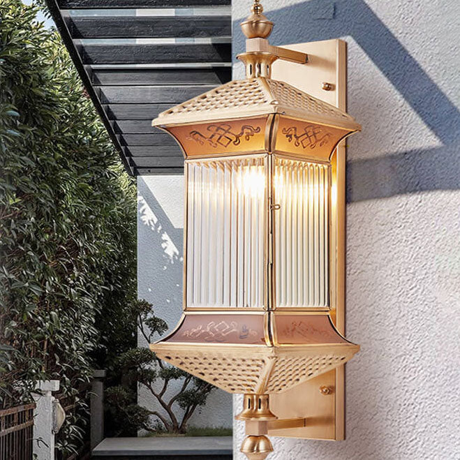 Brass Finish Frame Glass Outdoor Light