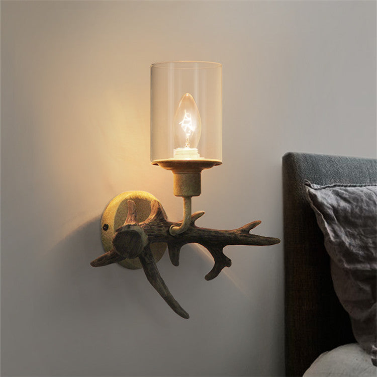 Antler Resin Glass Cylinder Wall Lamp