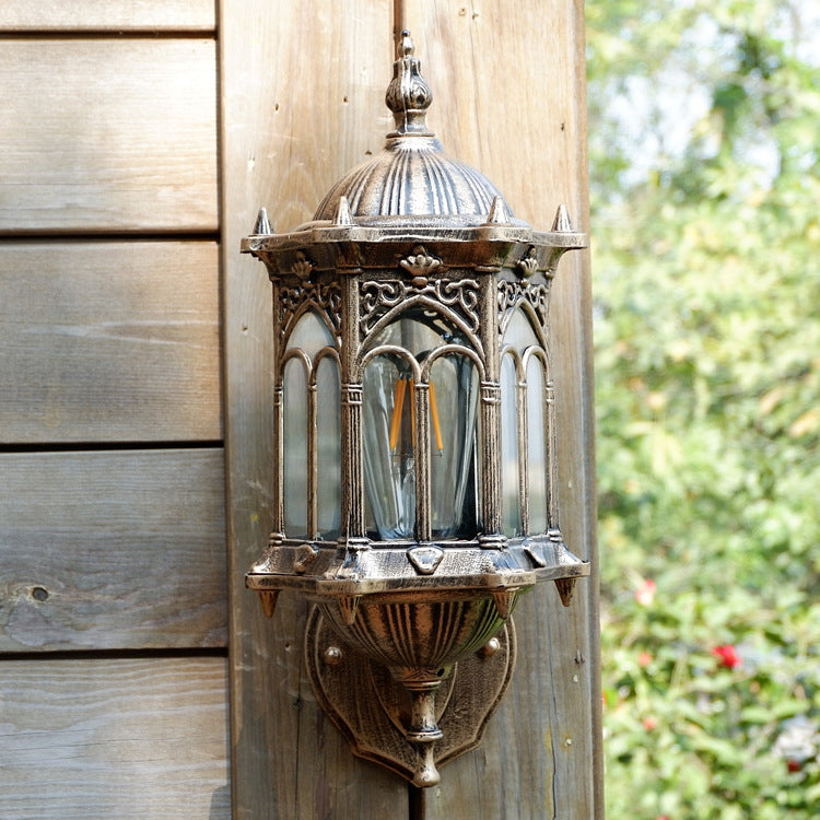 Hexagonal Aluminum Watermarked Glass Outdoor Light