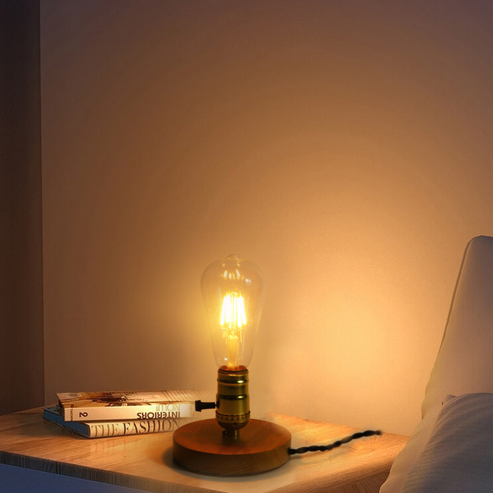 Glass Solid Wood Bedroom Table Lamp