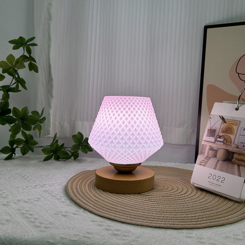 Wood Glass Tapered Ribbed Table Lamp