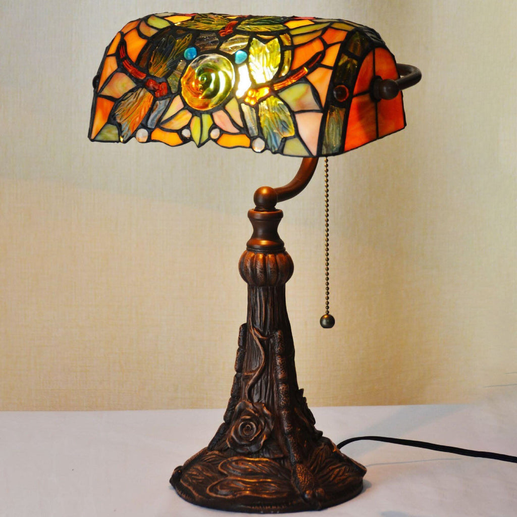Dragonfly Rose Glass Table Lamp
