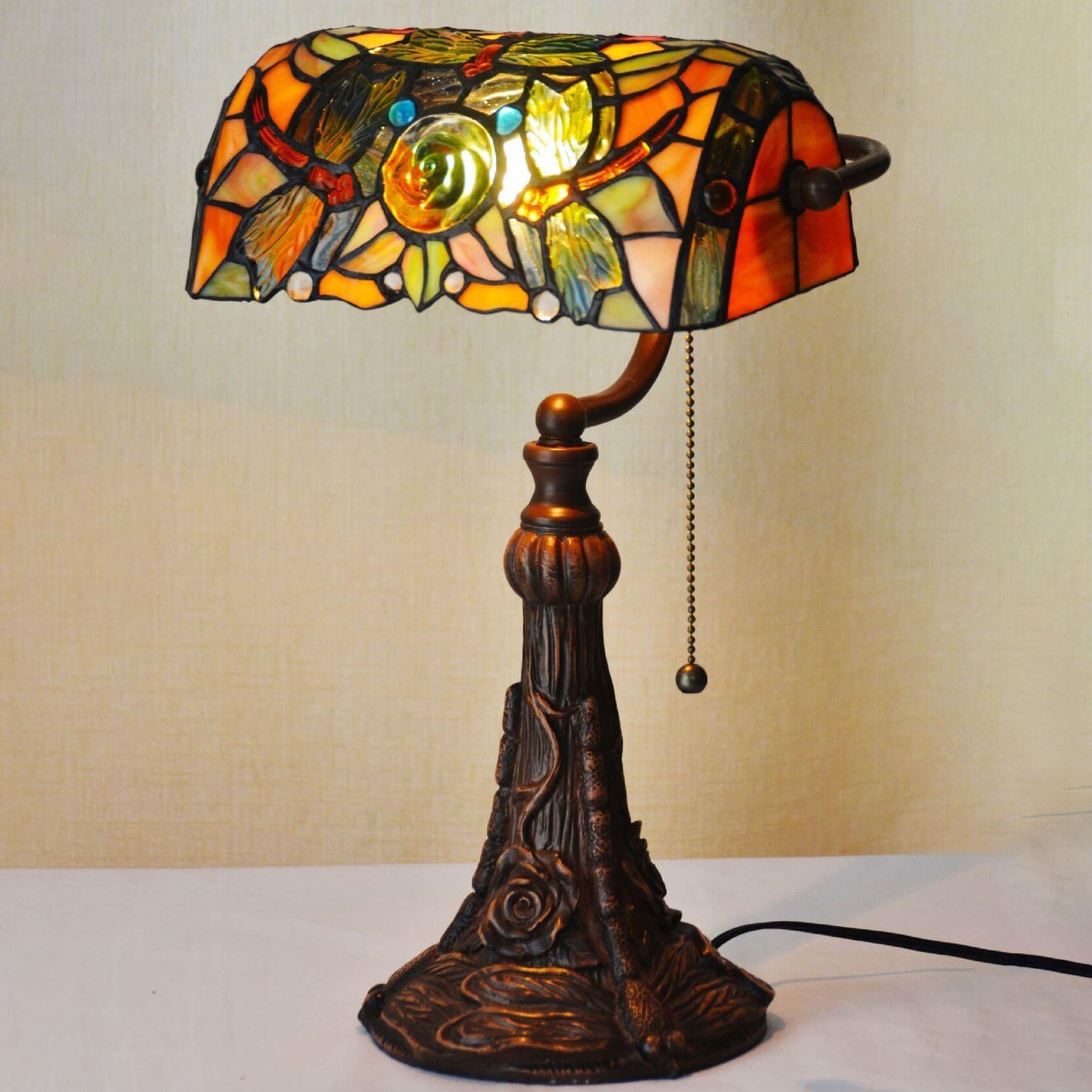 Dragonfly Rose Glass Table Lamp