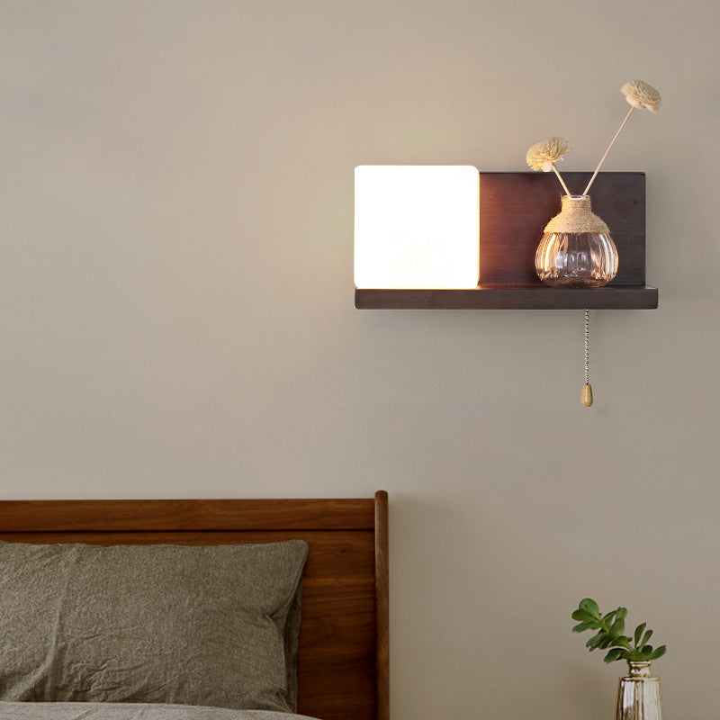 Rectangular Square Shelf Wood Wall Lamp