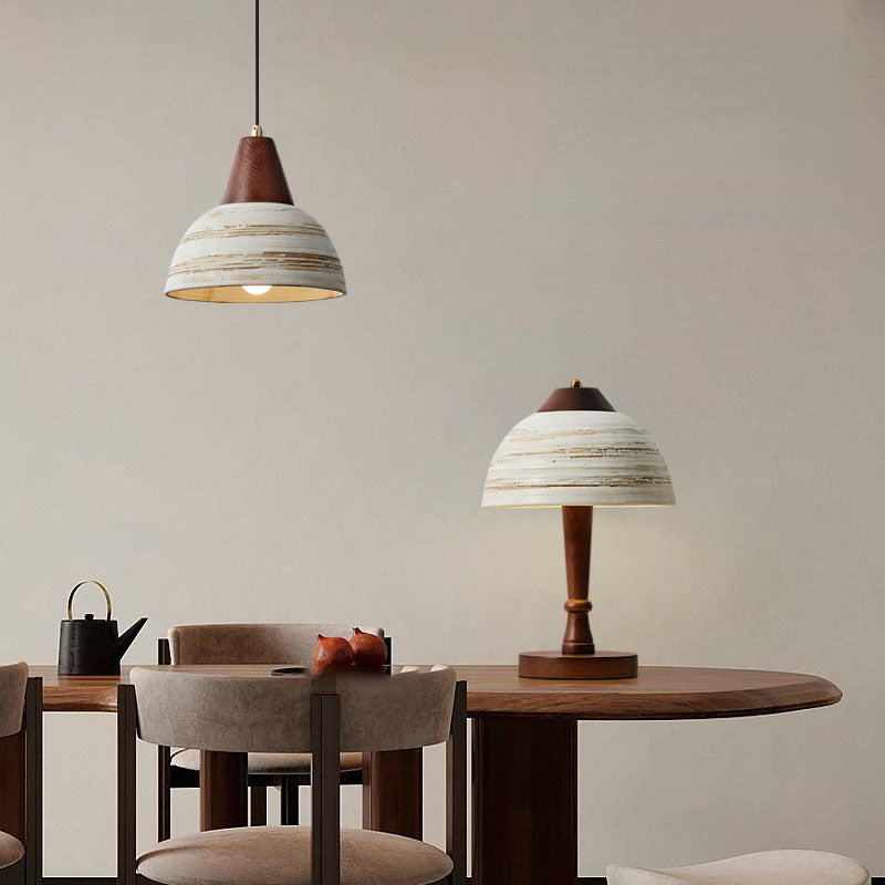Solid Wood Ceramic Dome Table Lamp