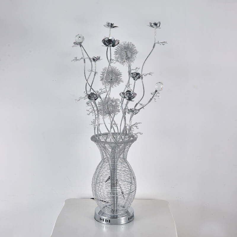 Floral Vase Aluminum Bedroom 3-Light Table Lamp
