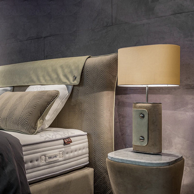 Fabric Cylinder Leather Column Table Lamp