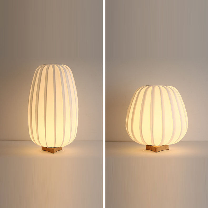 Pleated Oval Wooden Fabric Table Lamp
