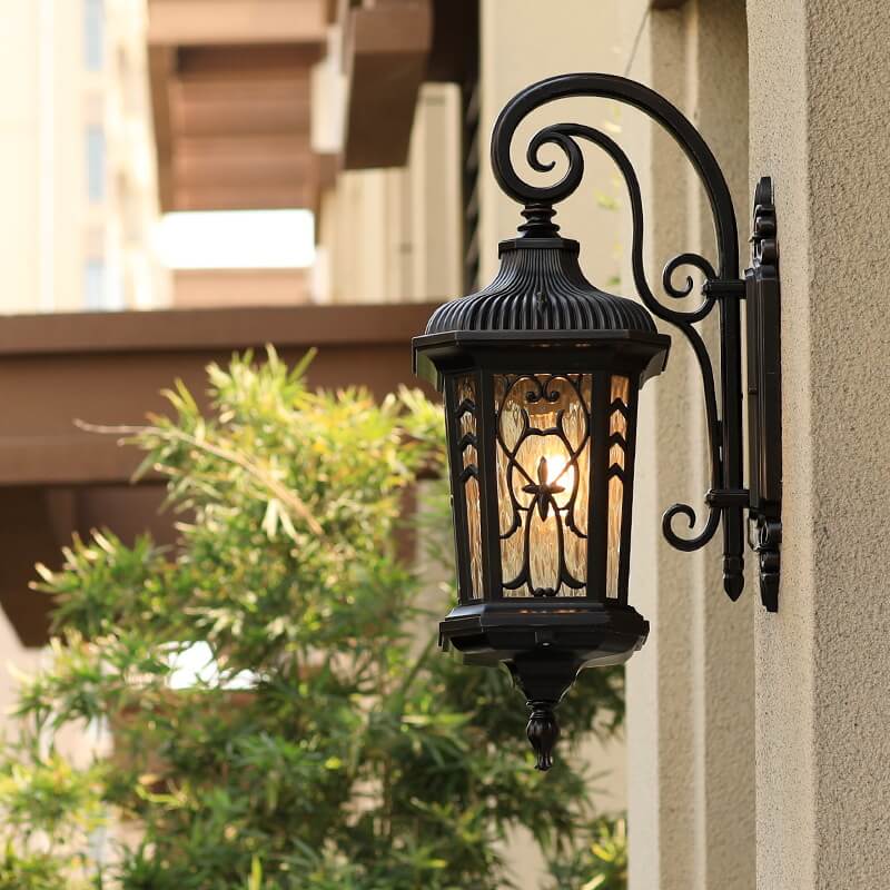 Carved Cage Aluminum Glass Outdoor Light