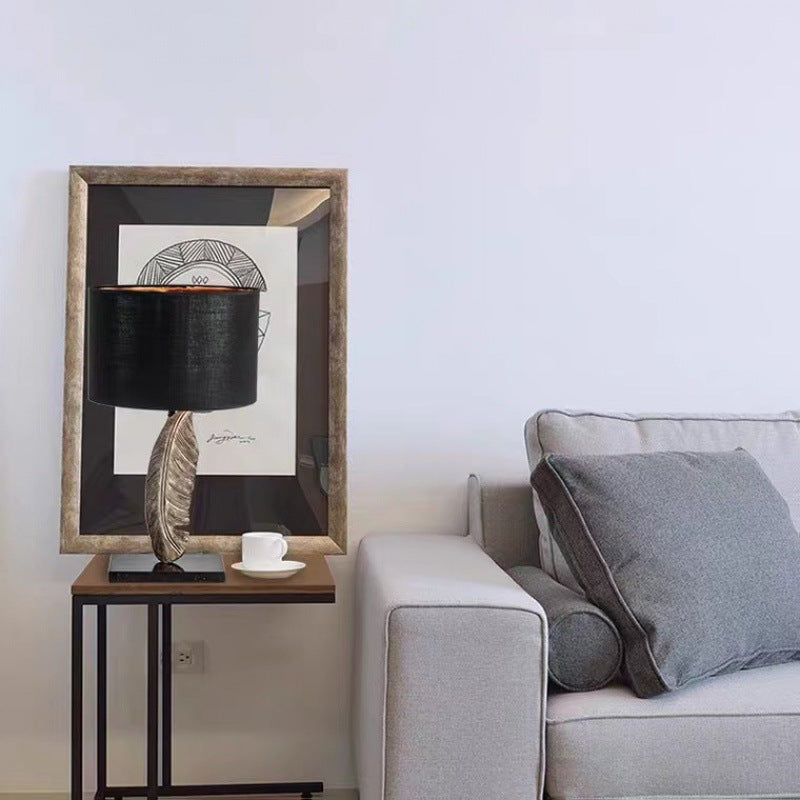 Fabric Drum Leaf Resin Table Lamp