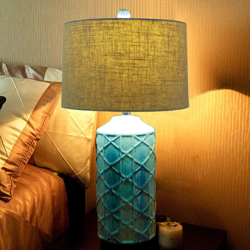 Cylinder Stripe Ceramic Fabric Table Lamp