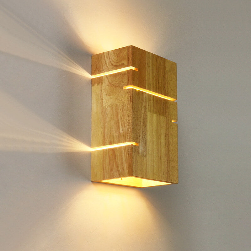 Wooden Square 2-Light Wall Lamp