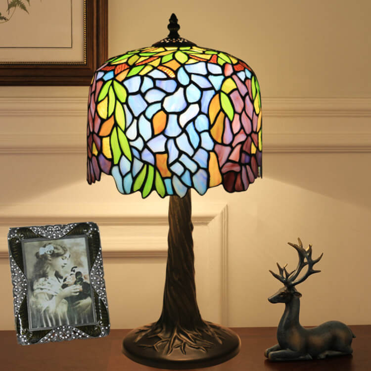 Colored Flower Glass Cylinder Table Lamp
