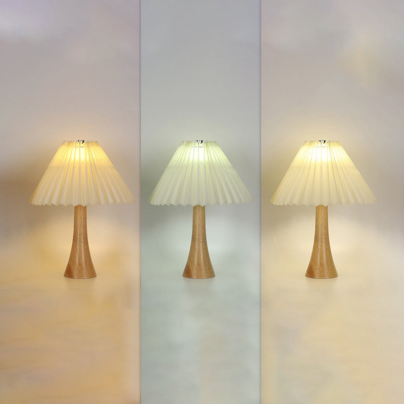 Pleated Fabric Wood Column Table Lamp