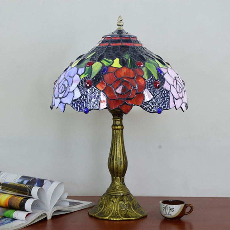 Stained Glass Rose Aluminum Table Lamp
