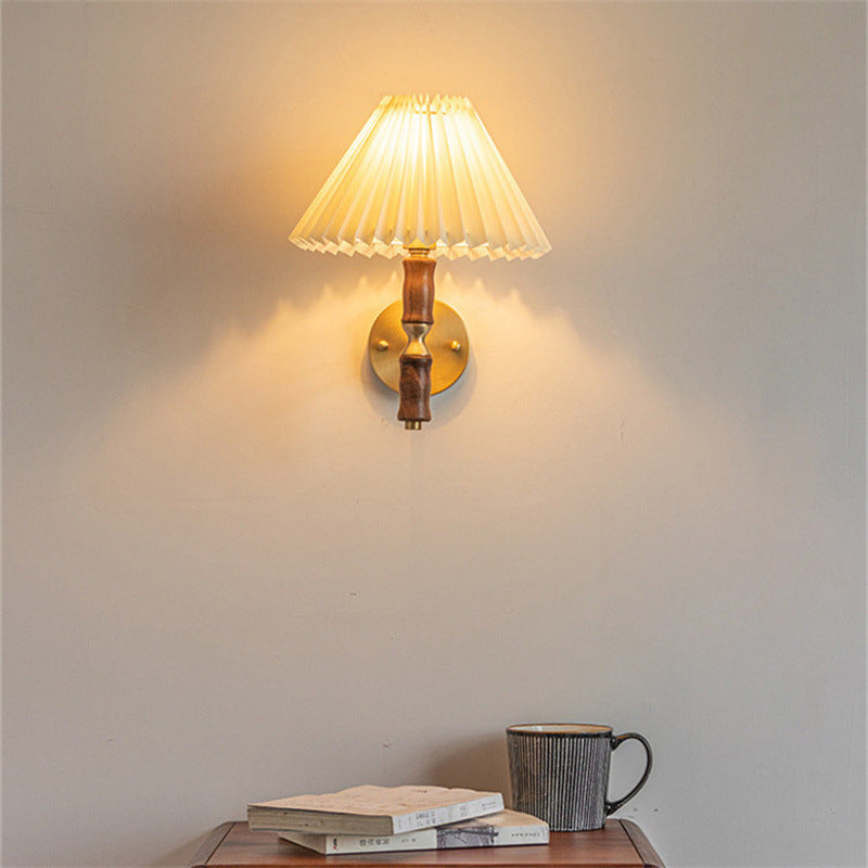 Walnut Pleated Umbrella Wall Lamp