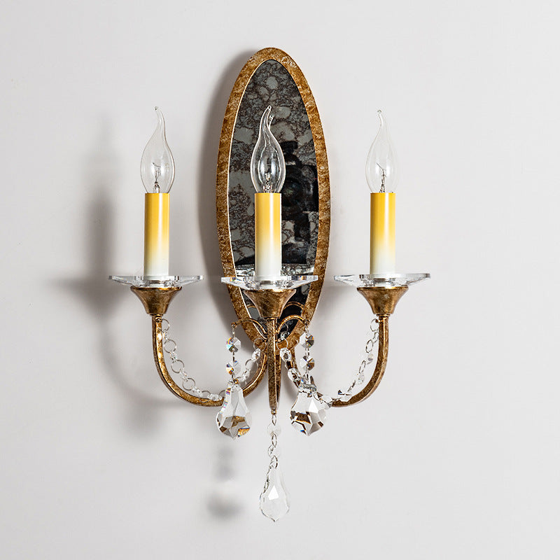 Tall Iron Crystal Hallway 3-Light Wall Lamp