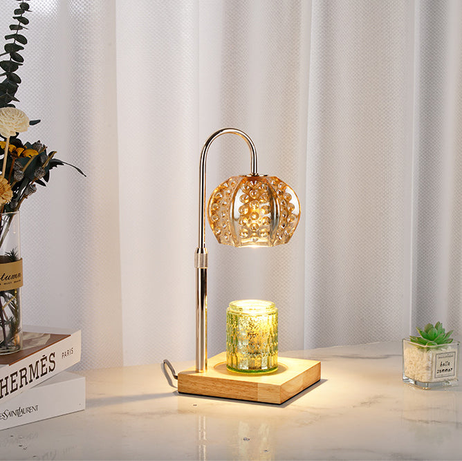 Wood Iron Glass Round Table Lamp