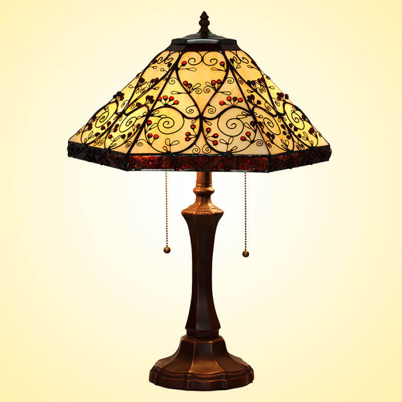 Hexagonal Vine Stained Glass 2-Light Table Lamp