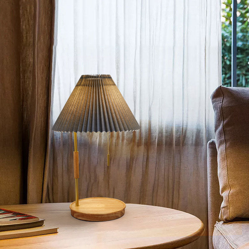 Pleated Umbrella Fabric Wood Table Lamp