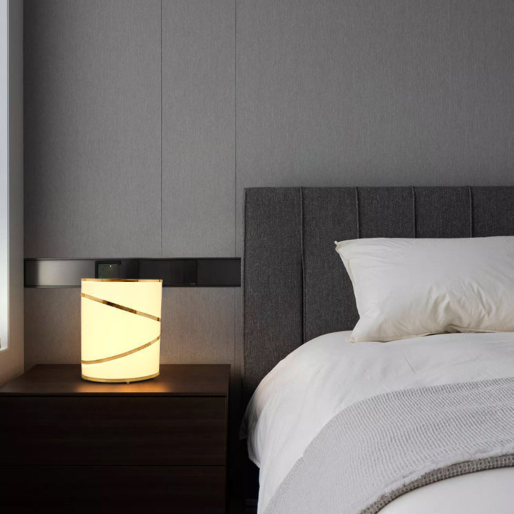 Cylinder Fabric Stainless Steel 3-Light Table Lamp