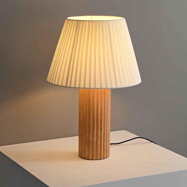 Cylinder Pleated Wood Fabric Table Lamp