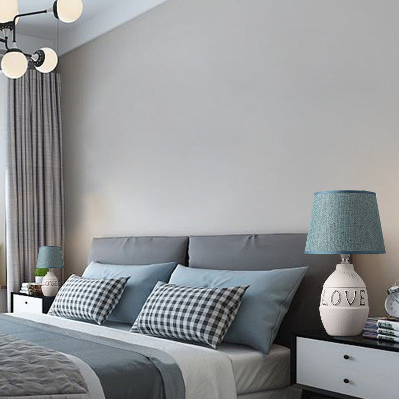 Round Ceramic Fabric Bedroom Table Lamp