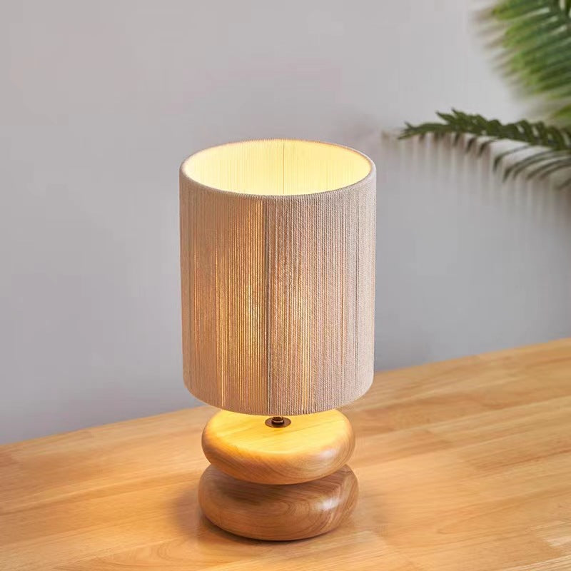 Fabric Cylinder Wooden Chess Table Lamp