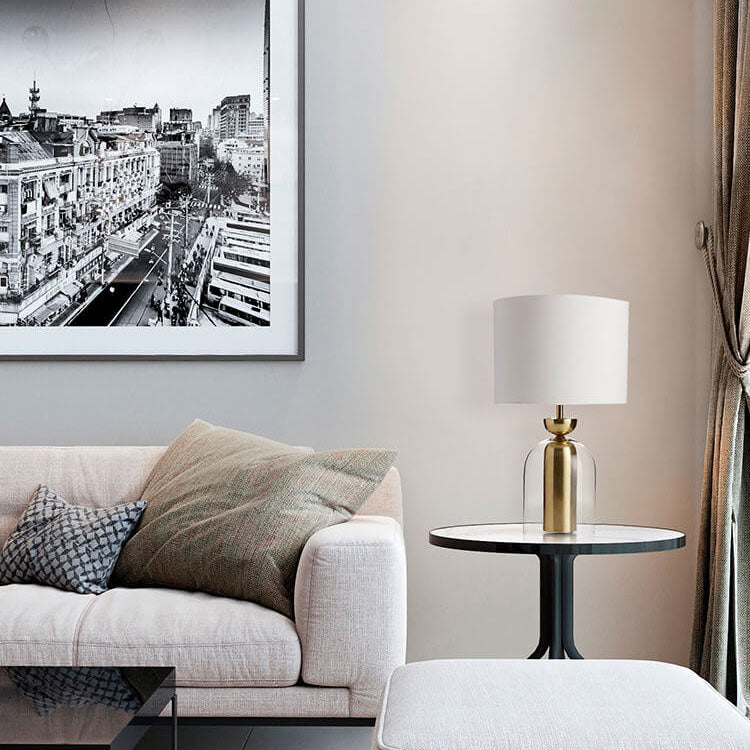 Fabric Cylinder Glass Table Lamp
