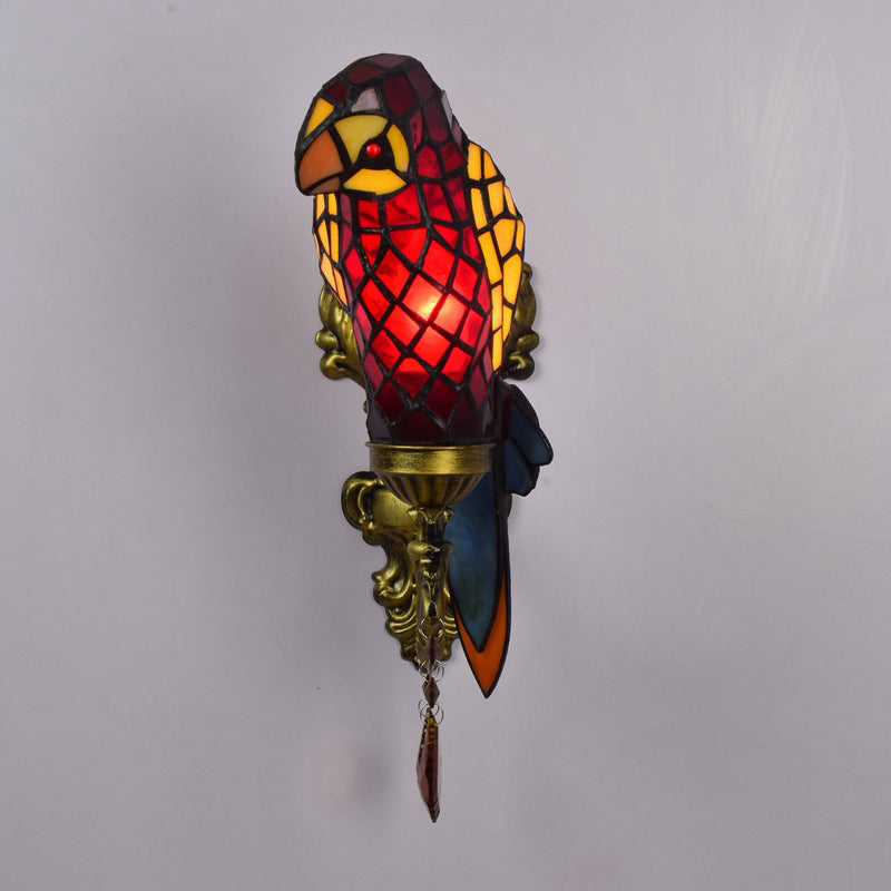 Stained Glass Parrot Crystal Wall Lamp