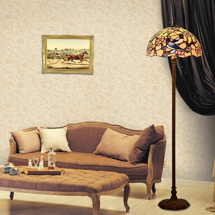 Stained Glass Magpie Plum 2-Light Floor Lamp
