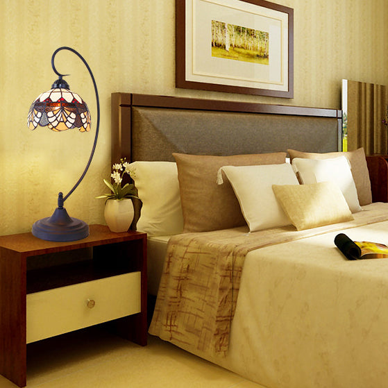 Iron Glass Floral Whelk Table Lamp