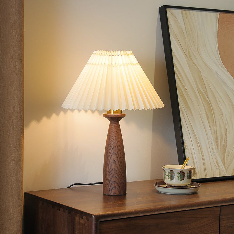 Conical Floral Wood Fabric Table Lamp