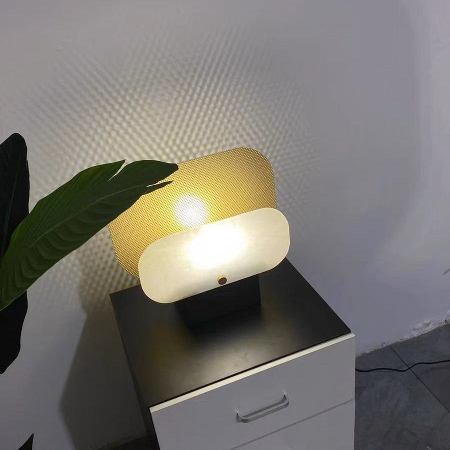 Rounded Rectangle Marble Metal Table Lamp