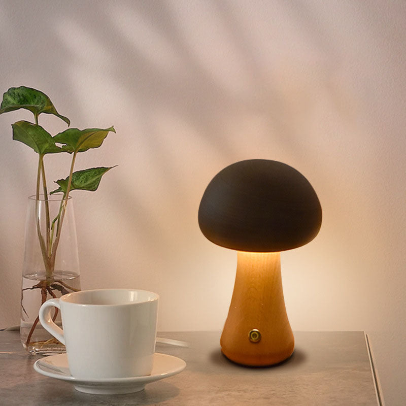 Mushroom Rubberwood Beechwood Bedroom Table Lamp