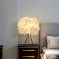 Feather Wood Cylinder Triangle Table Lamp