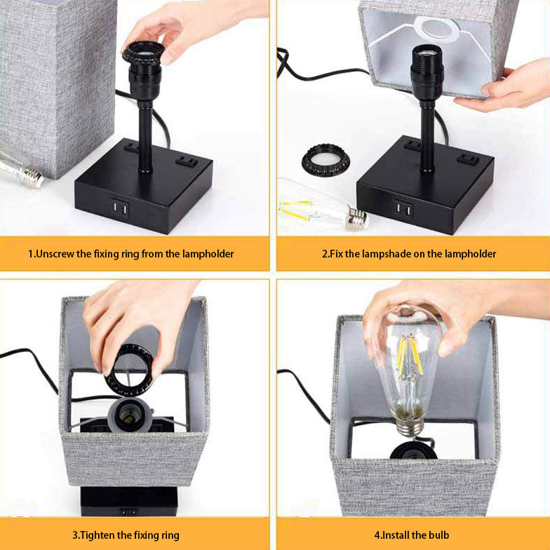 Rectangular Iron Fabric Table Lamp