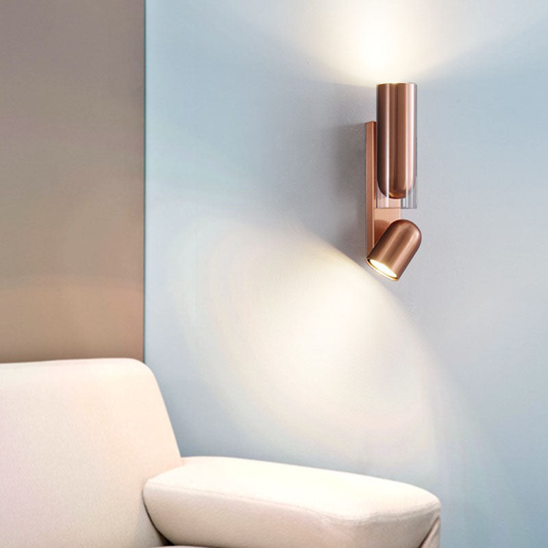 Rotatable Cylinder Metal Glass 2-Light Wall Lamp