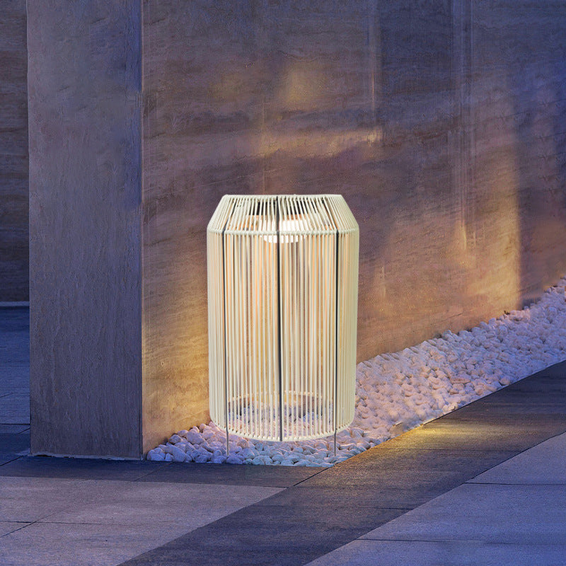 Cylindrical PE Rattan Patio Outdoor Light