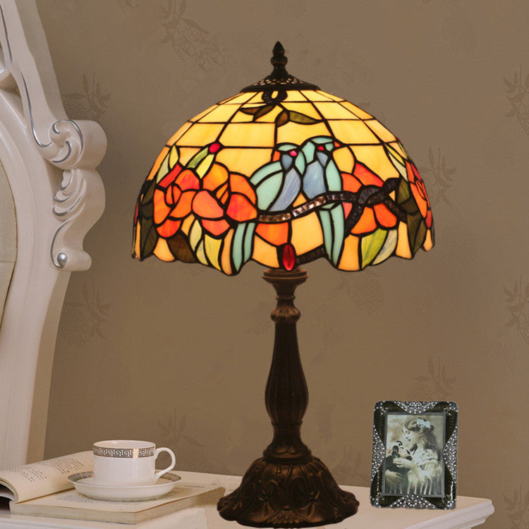Stained Glass Rose Flower Table Lamp