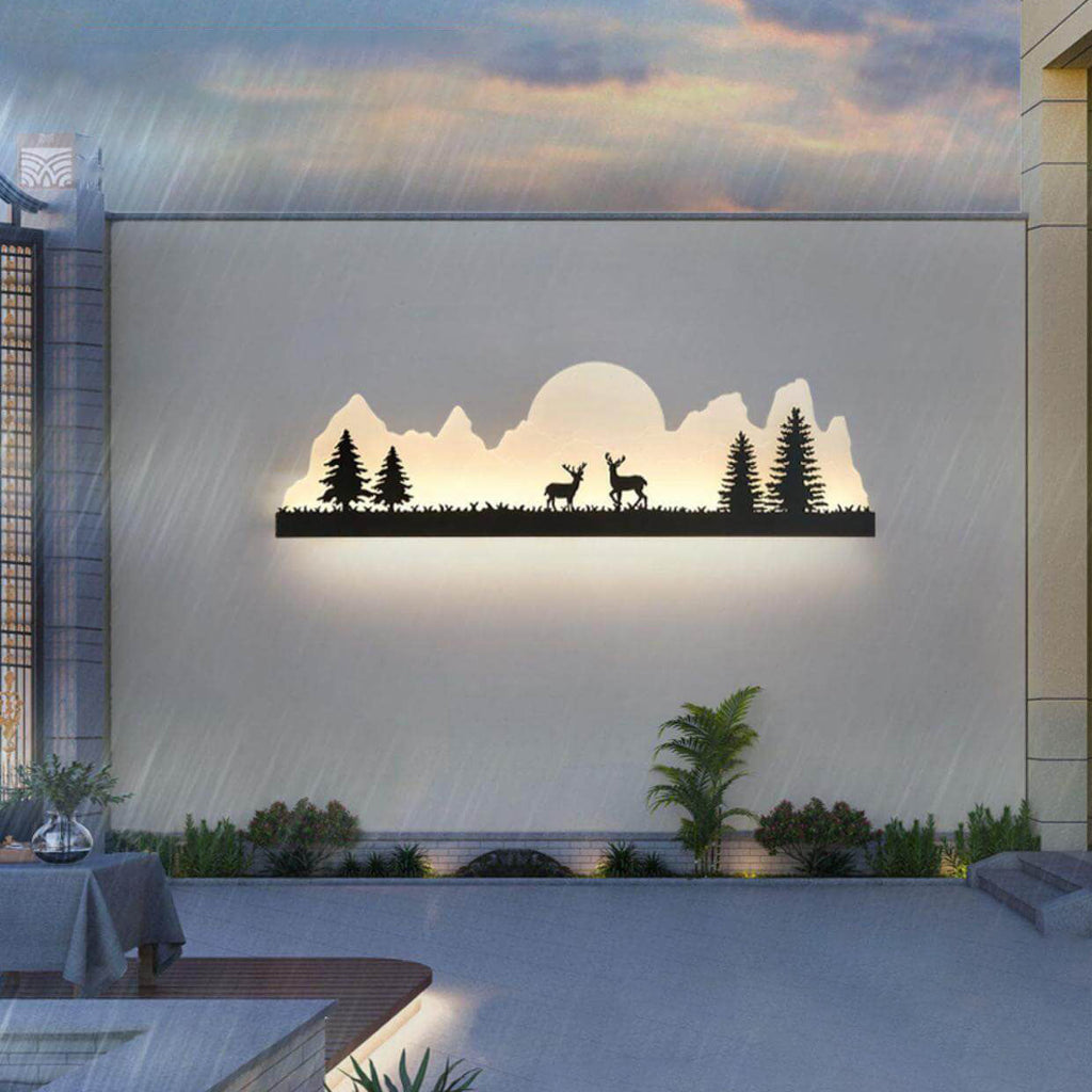 Iron Acrylic Landscape Painting Outdoor Light