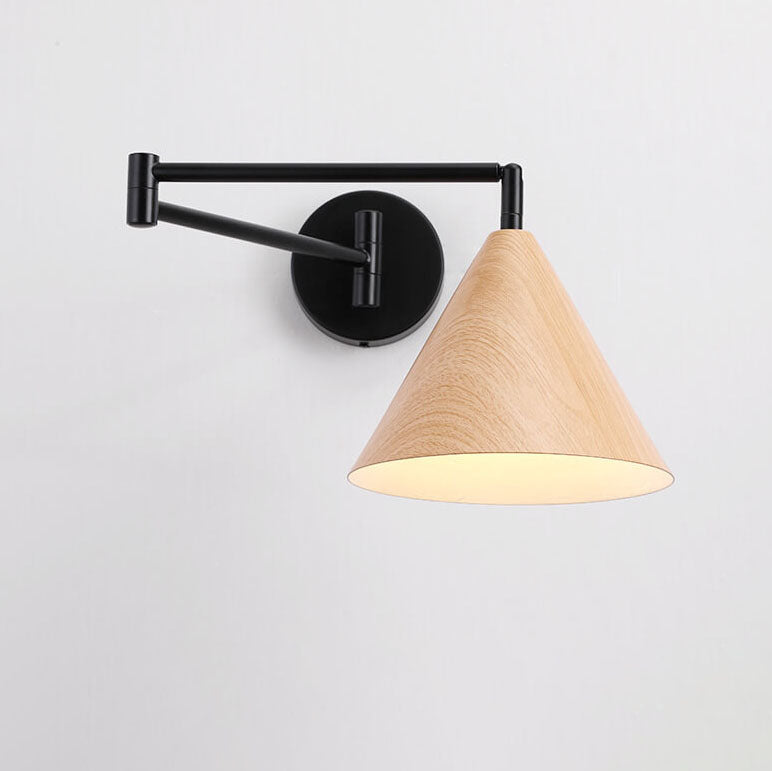 Cone Swing Arm Wood Wall Lamp
