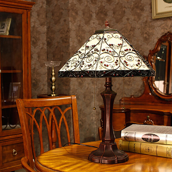 Hexagonal Vine Stained Glass 2-Light Table Lamp