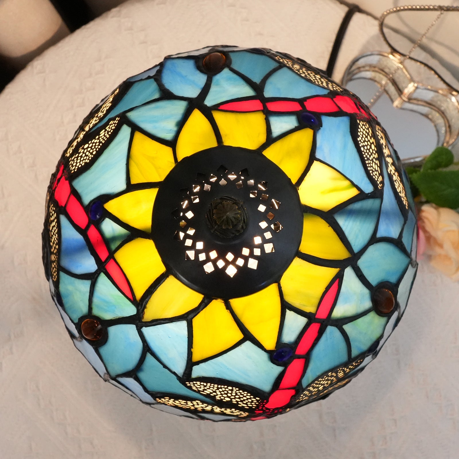Glass Resin Dome Dragonfly Table Lamp