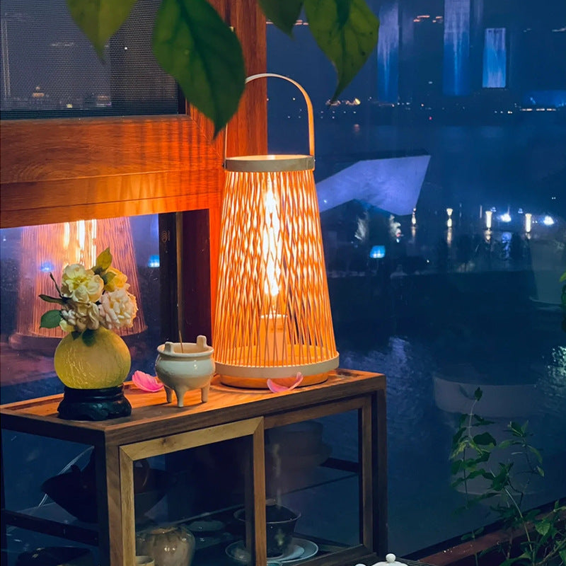 Bamboo Weaving Lantern Portable Table Lamp