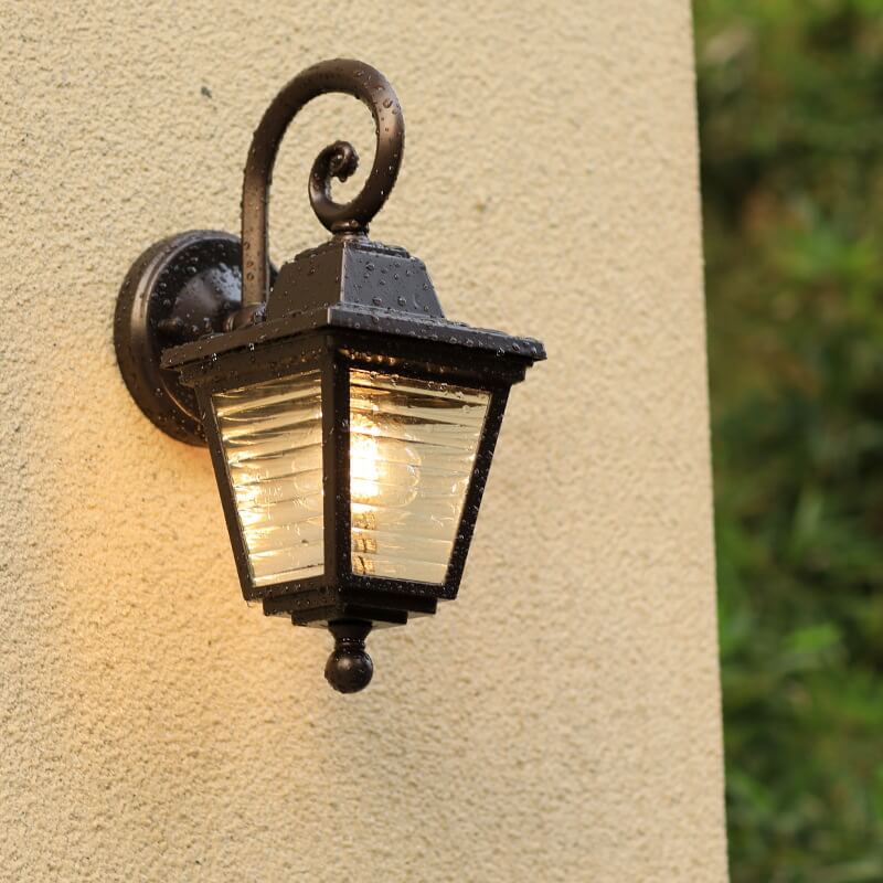 Striped Glass Square Cage Outdoor Light