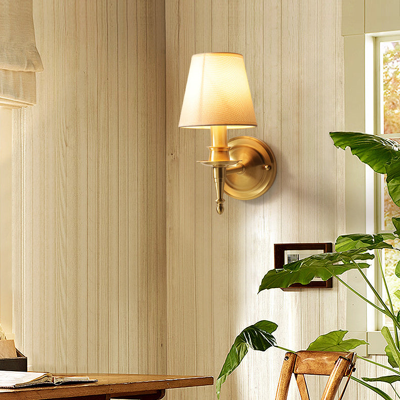 Fabric Copper Bedroom Wall Lamp